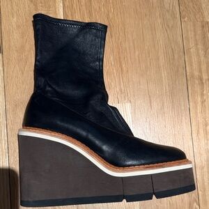 Robert Clergerie Black Leather Platform Wedge Boot